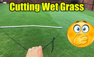 cutting wet grass